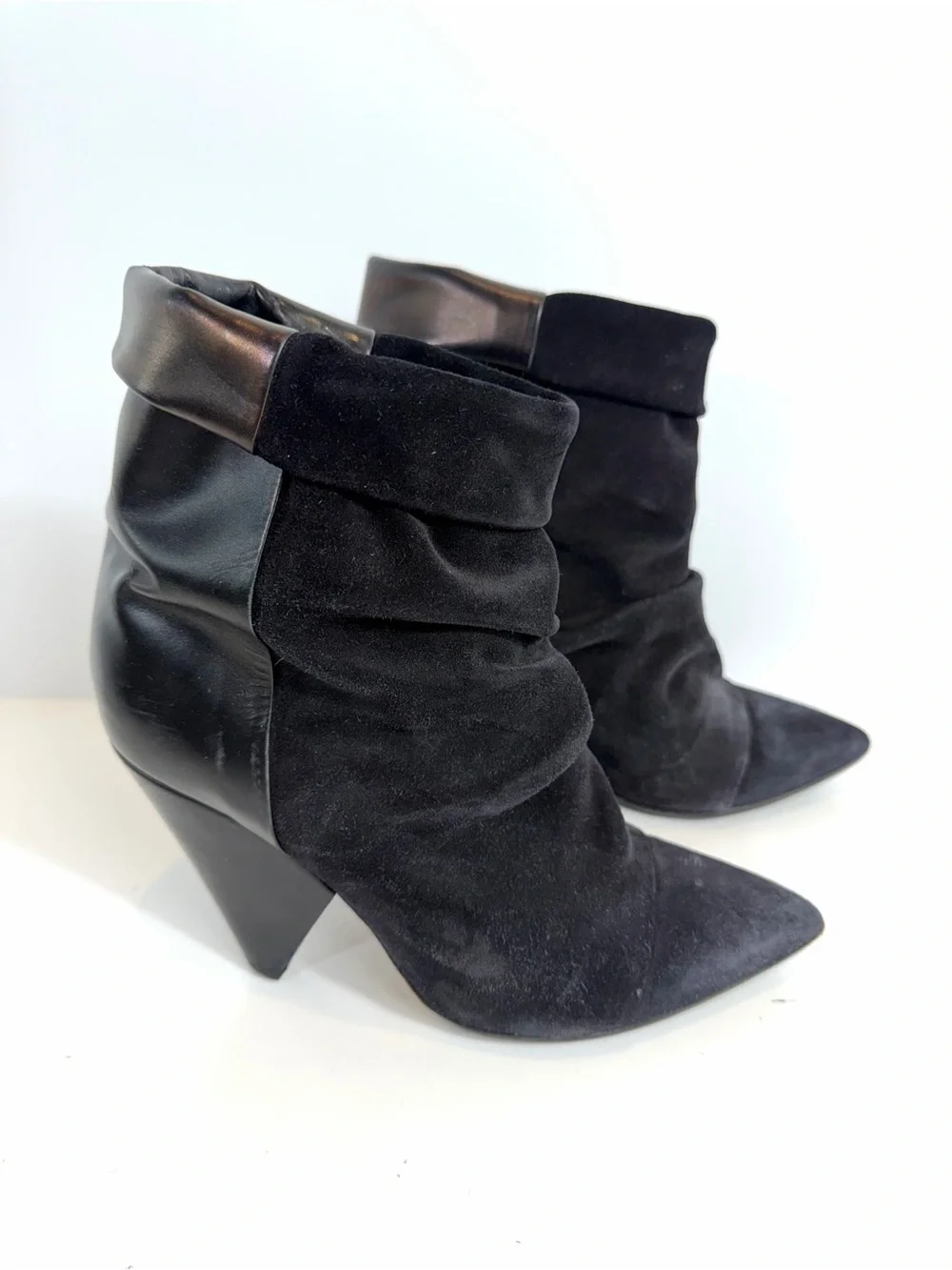 Isabel Marant Black Suede Leather Cone Heel Slouch Ankle Boots EU 36 / US 6